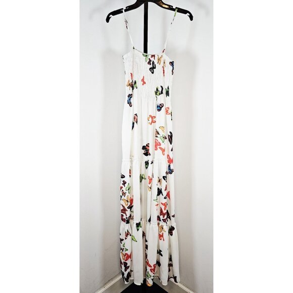 Sundress Spaghetti Strap Smocked White Multicolor Butterflies - SZ S - Picture 1 of 8